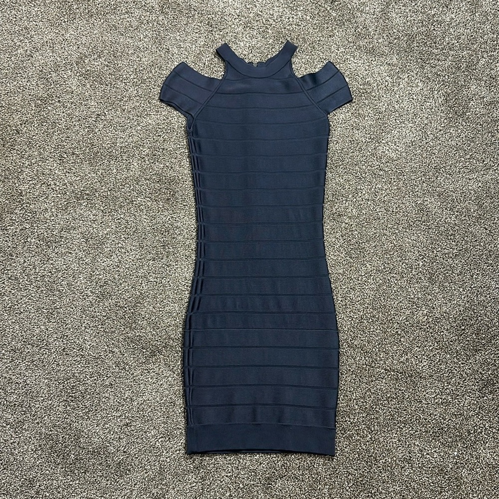 French connection size 2 bandage dress body con gray cap sleeve high neck banded